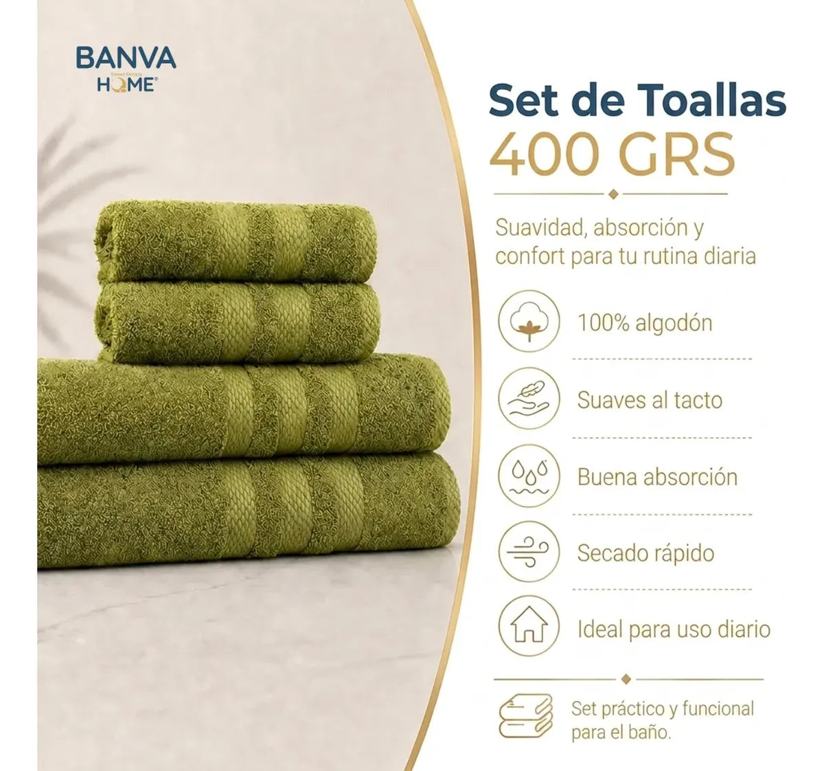 Juego 4 Toalla Illusions Verde Lima 400gr