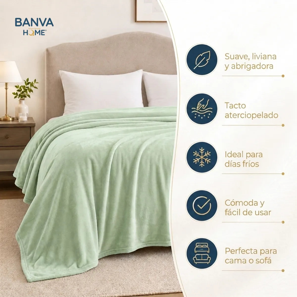 Frazada Illusions Flannel Liso 2 Plazas Verde Olivo