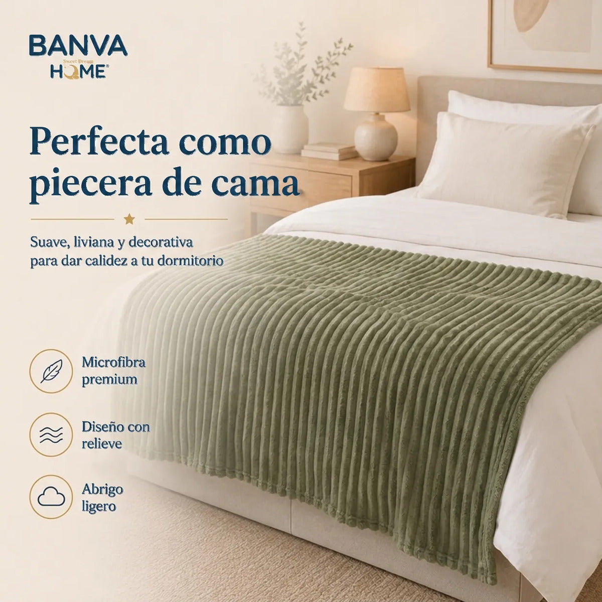 Manta Illusions Flannel Relieve Verde Olivo 150x130 500gr