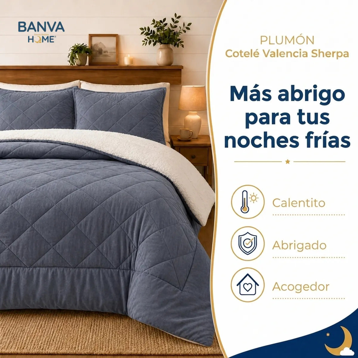 Plumón Valencia Corduroy Sherpa 1.5 Plazas Azul