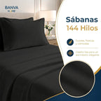 Juego Sábana Illusions 144 Hilos Liso 1.5 Plazas Negro