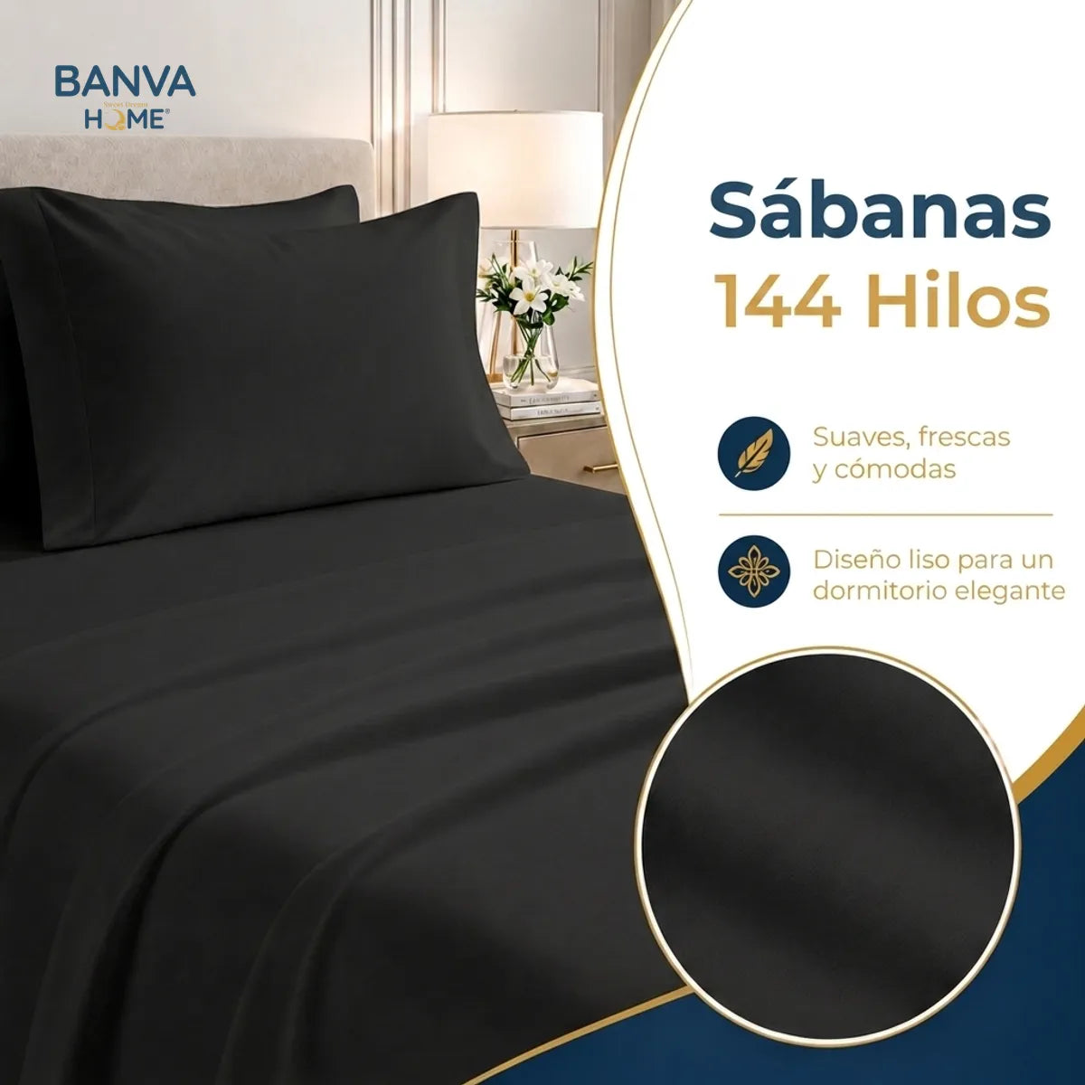 Juego Sábana Illusions 144 Hilos Liso 1.5 Plazas Negro